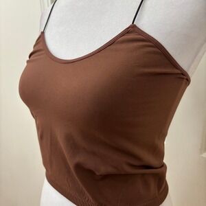 Free People Spaghetti‎ Strap Cami Crop Tank Top M/L Brown Boho Minimalist